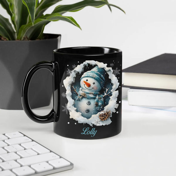 Personalized Name 3D Winter Coffee Mug, Custom Snowman Ceramic Mug, Adorable Holiday Tea Coffee Cup, Christmas Mug Present fo