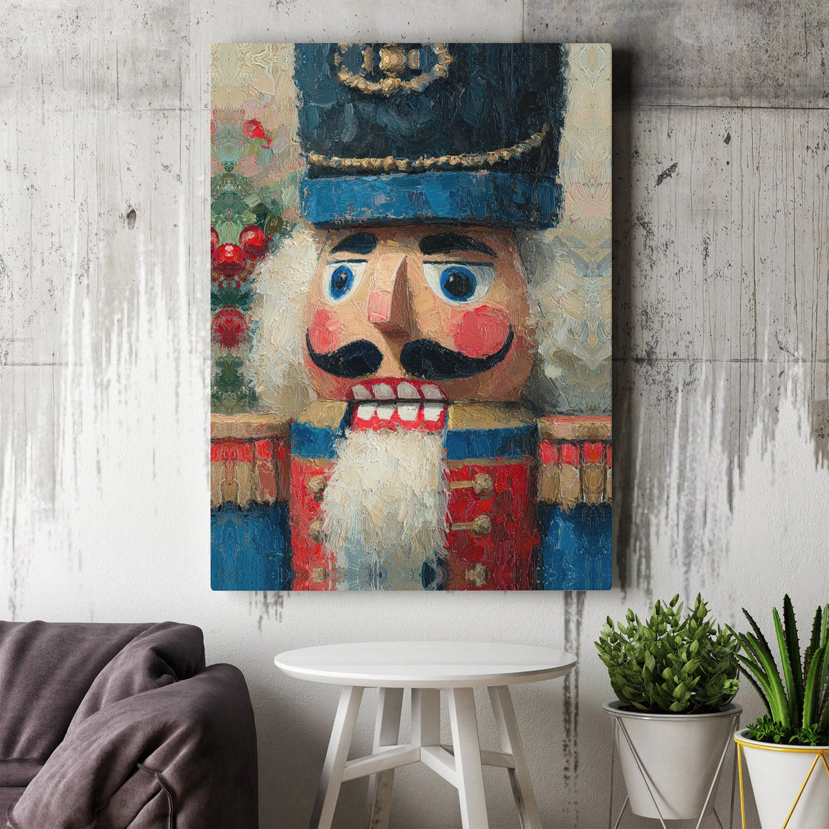 Holiday Nutcracker Canvas Print, Nutcracker Christmas Canvas Wall Art, Oil Painting Texture Wall Art, Winter Festive Canvas D