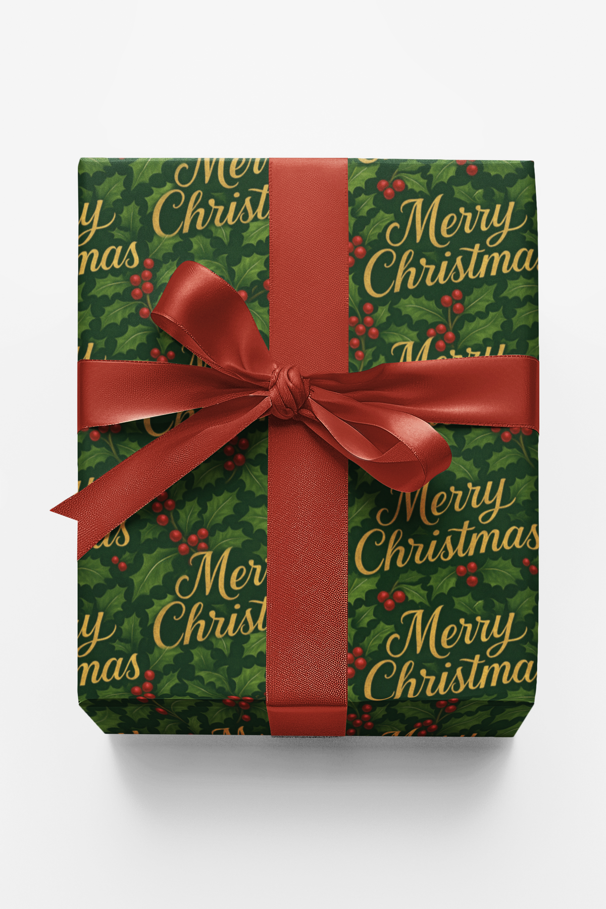 Merry Christmas Script Gift Wrap, Victorian Holly Wrapping Paper, Vintage Holiday Wrapping Paper, Traditional Xmas Gift Wrap 