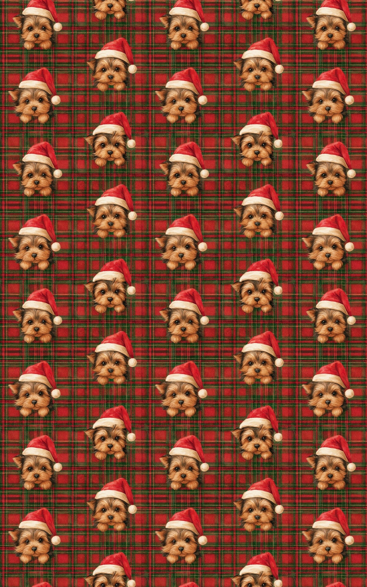 Plaid Holiday Dog Gift Wrap Roll, Yorkie Christmas Wrapping Paper, Yorkshire Terrier Present Wrap, Adorable Xmas Dog Paper