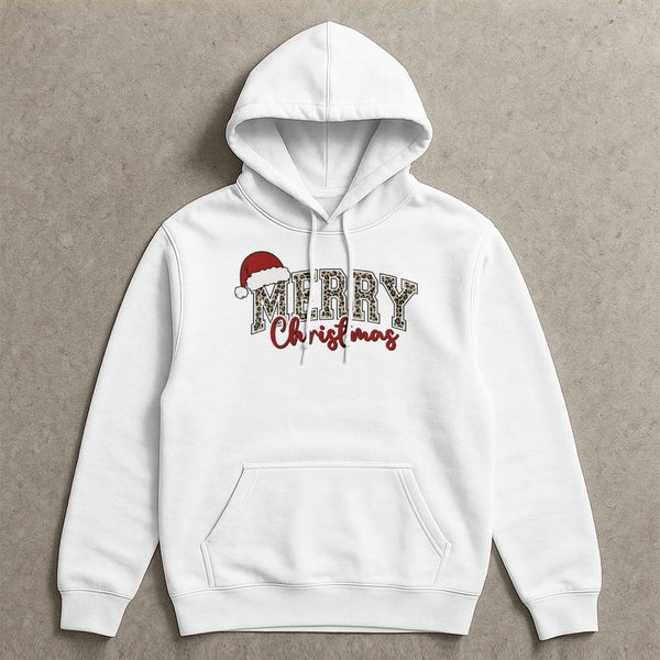 Merry Christmas Leopard Pattern Pullover, Leopard Print Christmas Hoodie, Wild Holiday Aesthetic Sweatshirt, Trendy Xmas Tree