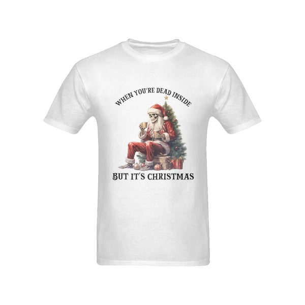 Skeleton Santa Claus Holiday Tee, Dead Inside Christmas Shirt, Humorous Spooky Xmas T-Shirt, Retro Goth Winter Graphic Tee Pr