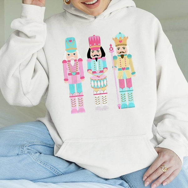 Pastel Ballet Soldiers Sweatshirt, Nutcracker Christmas Hoodie, Adorable Holiday Graphic Hoodie, Festive Winter Season Pullov
