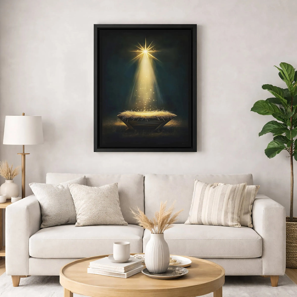 Star of Bethlehem Canvas Wall Art, Nativity Scene Canvas Print, Holy Night Manger Canvas Art, Christian Christmas Decor, Reli