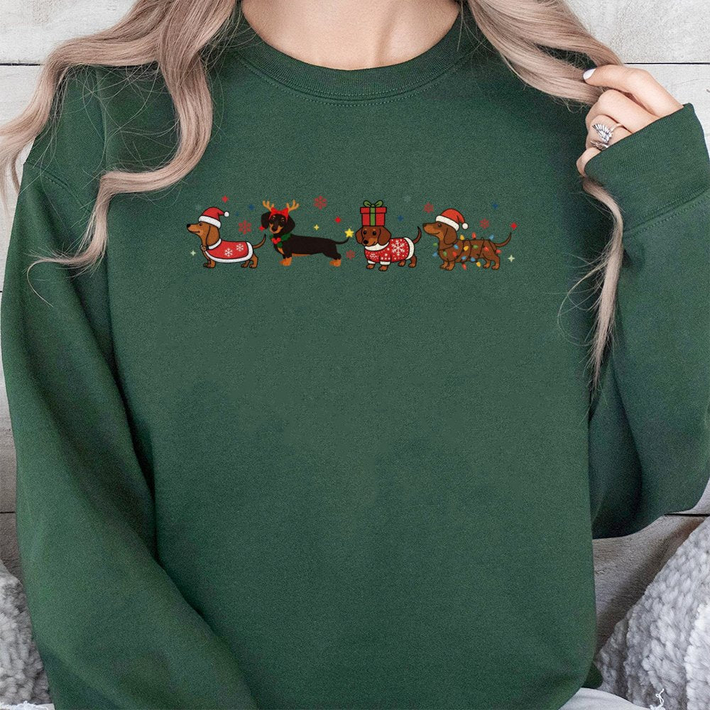 Adorable Wiener Dog Holiday Sweatshirt, Dachshund Christmas Sweatshirt, Retro Pet Lover Xmas Crewneck, Dachshund Dog Sweatshi