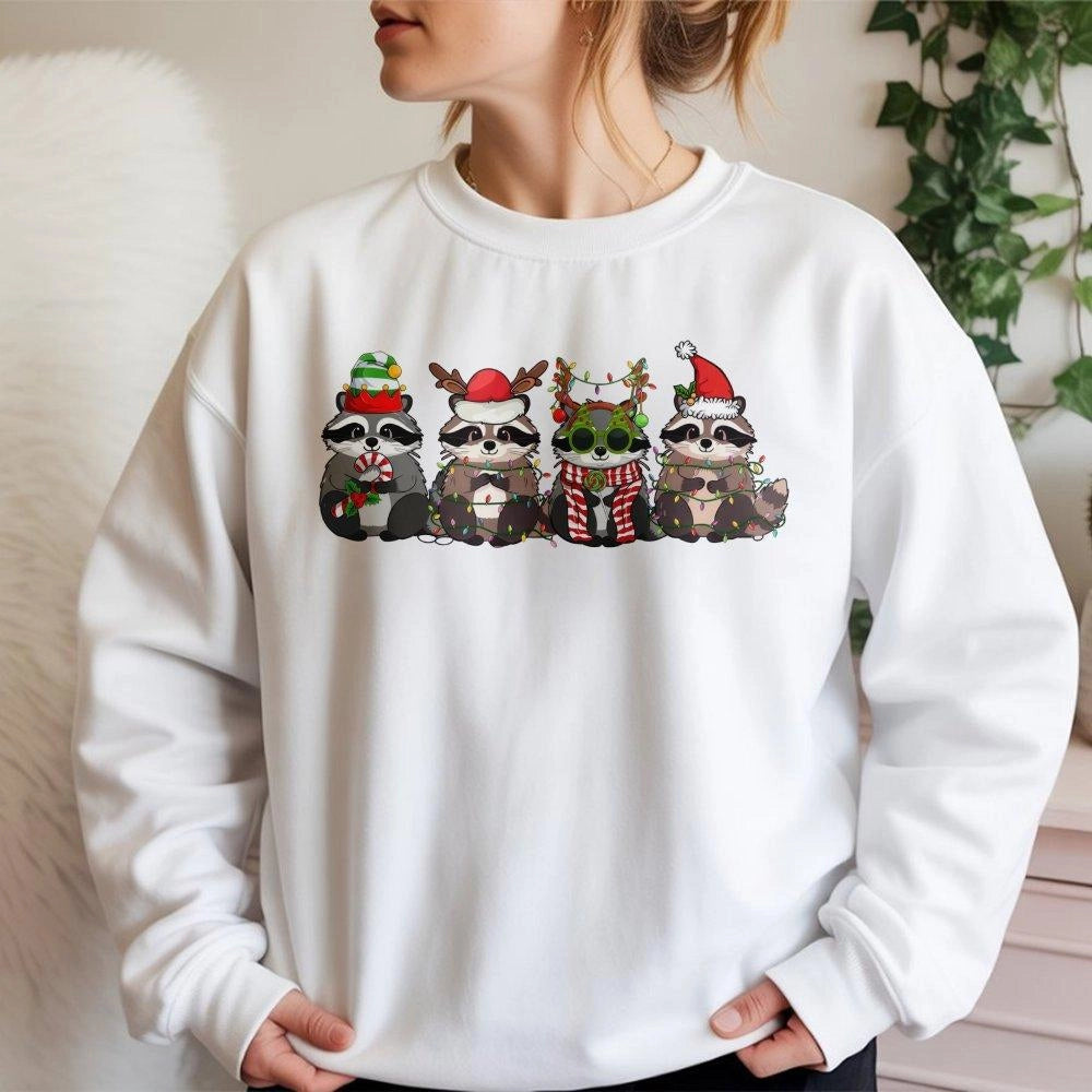 Adorable Festive Animal Sweatshirt, Christmas Raccoon Sweatshirt, Holiday Raccoon Crewneck, Winter Graphic Pullover Sweatshir