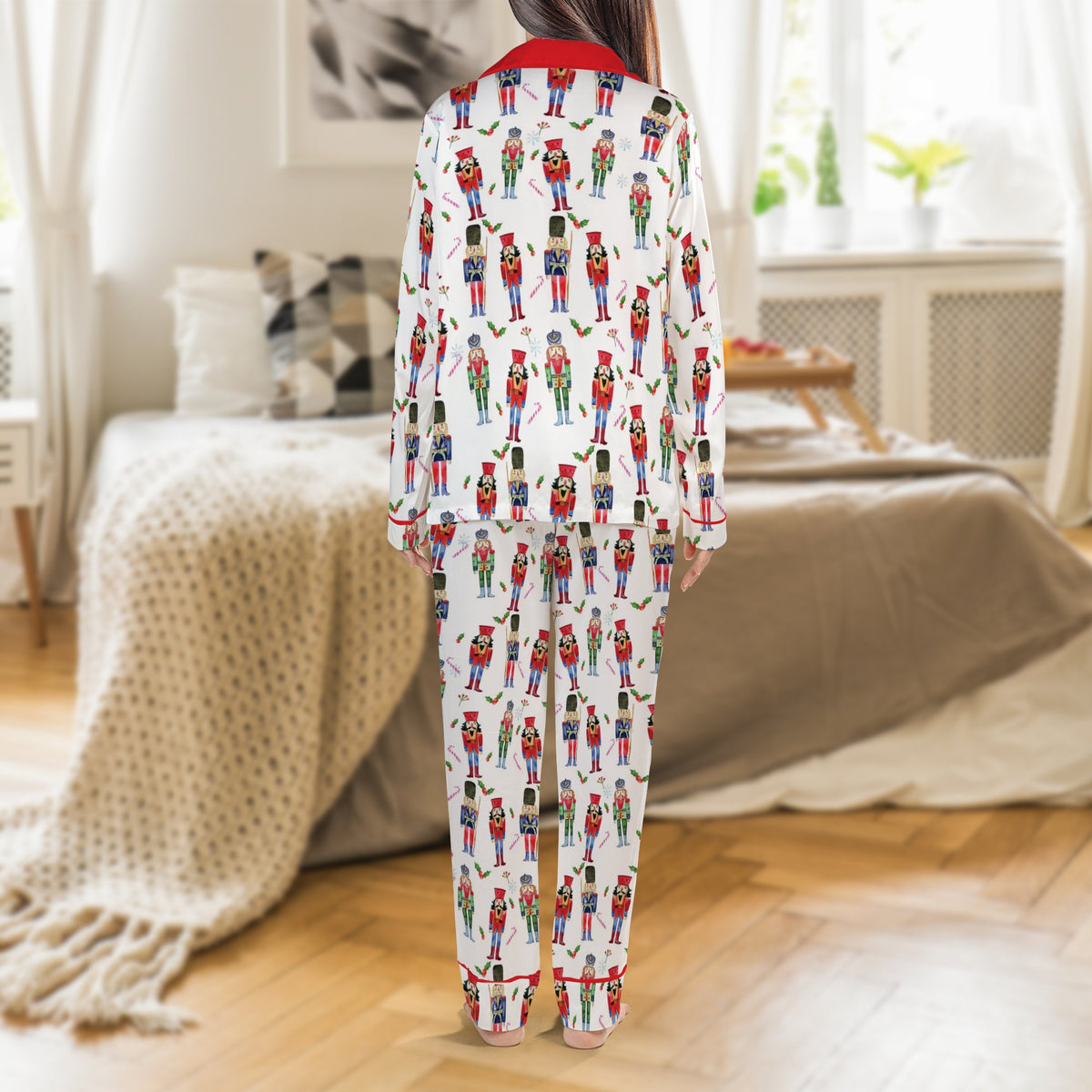 Christmas Nutcracker Pajama Set, Festive Nutcracker Satin Pajamas, Holiday Winter Loungewear Set, Silky Pajama Sleepwear, Xma
