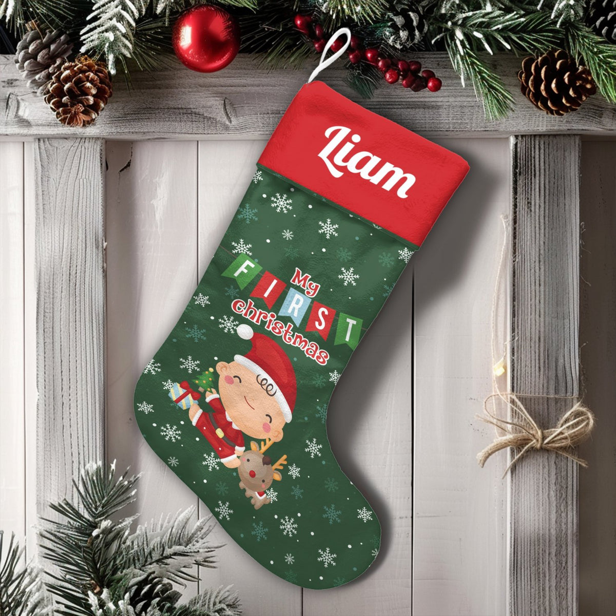 Personalized Custom Name Holiday Stocking, Baby's First Christmas Stocking, Velboa Velvet Christmas Stocking, Keepsake Newbor