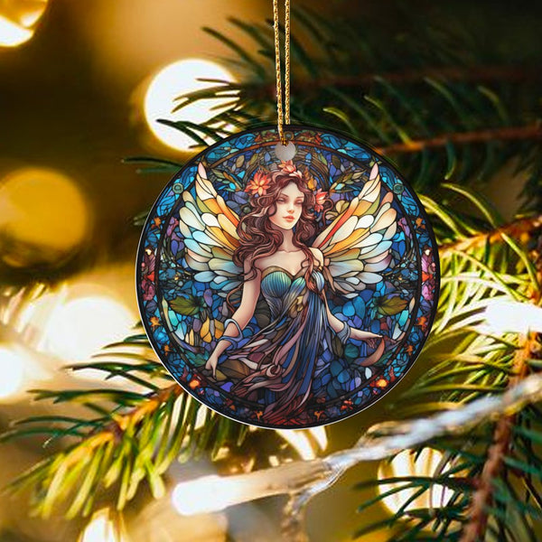 Fantasy Fairy Ceramic Ornament, Stained Glass Fairy Christmas Ornament, Stained Glass Fairy Decor, Magical Tree Ornament, Fai