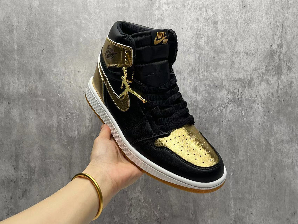 High Top Sneakers, Black Gold Colorway, Lace Up Design, Casual Gift for Sneaker Fans