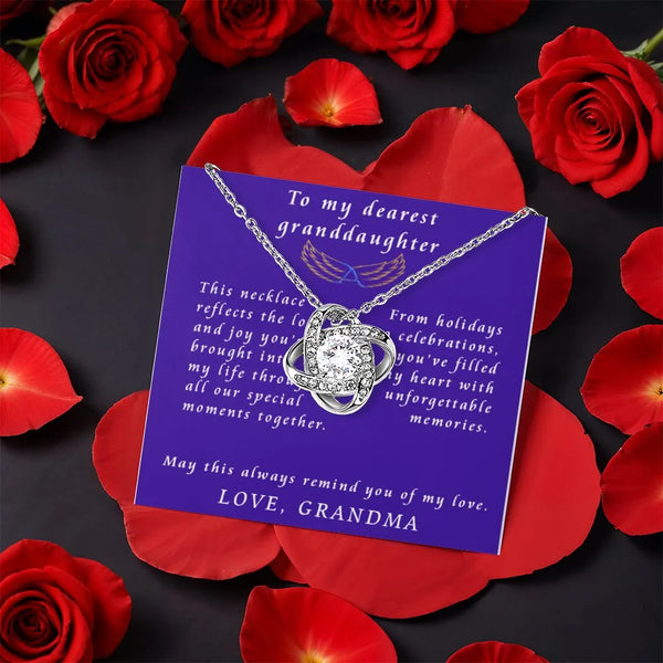 Sparkling CZ Crystal Pendant, Granddaughter Love Knot Necklace, Gold Finish Jewelry, Birthday Christmas Present from Grandma 