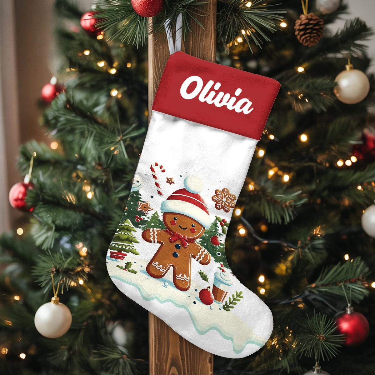 Adorable Holiday Cookie Christmas Stocking, Gingerbread Man Christmas Stocking, Festive Family Christmas Stocking, Winter Fir