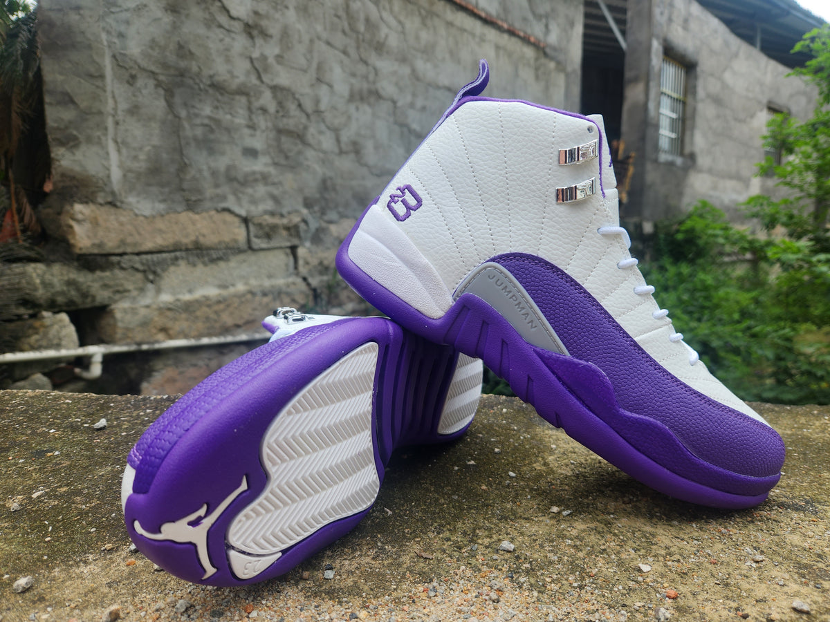 High Top Sneakers, White Purple Colorway, Lace Up Design, Casual Gift for Sneaker Fans