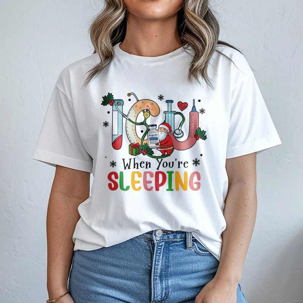 Humorous Santa Medical Shirt, ICU Nurse Christmas T-Shirt, Intensive Care Unit RN Tee, Hospital Graphic T-Shirt, Nursing Staf