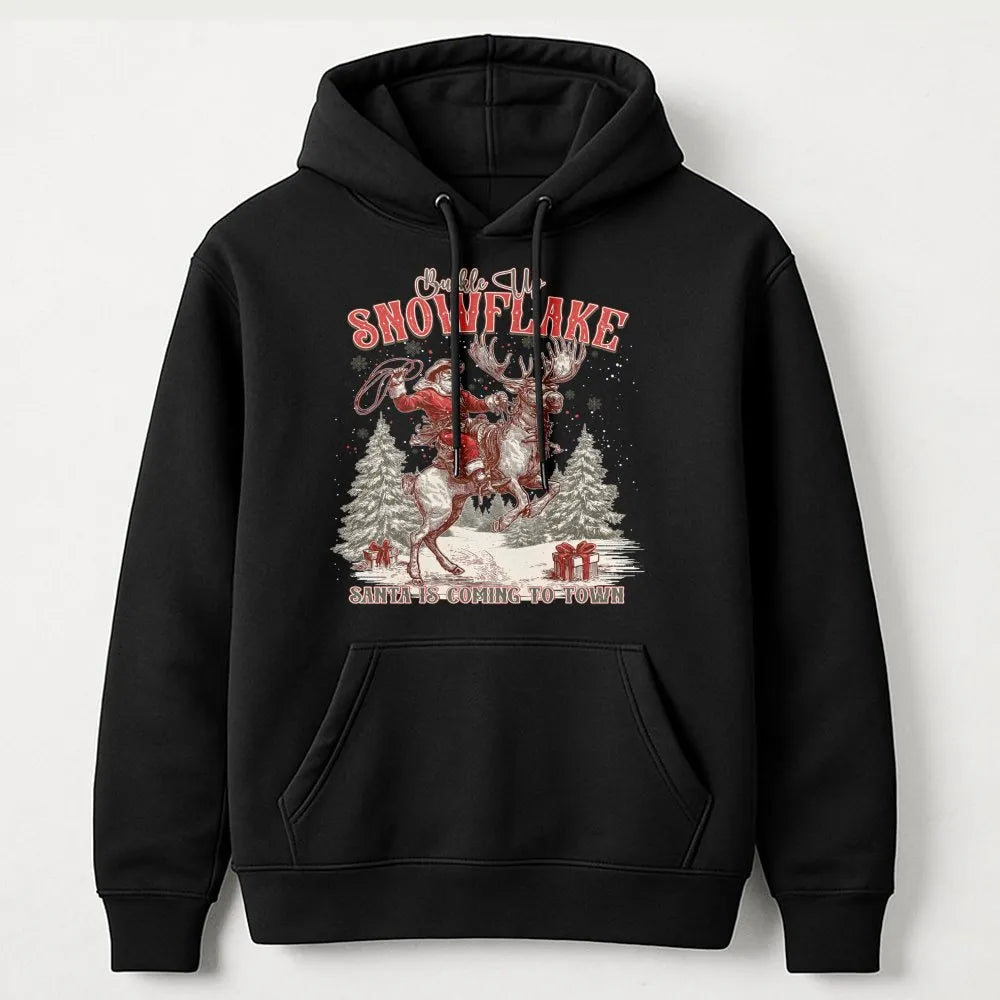 Retro Western Cowboy Santa Hoodie, Buckle Up Snowflake Hoodie, Humorous Country Christmas Sweatshirt, Vintage Cowboy Holiday 