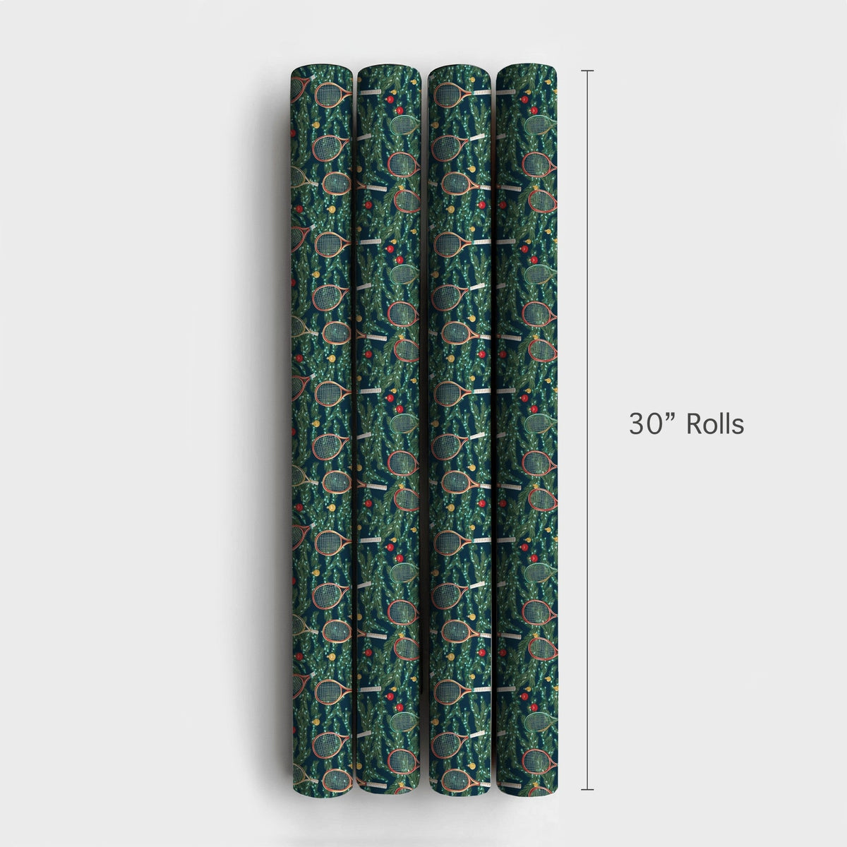 Racket and Ornament Gift Wrap, Tennis Christmas Wrapping Paper, Festive Sports Holiday Wrapping Paper, Tennis Player Xmas Gif
