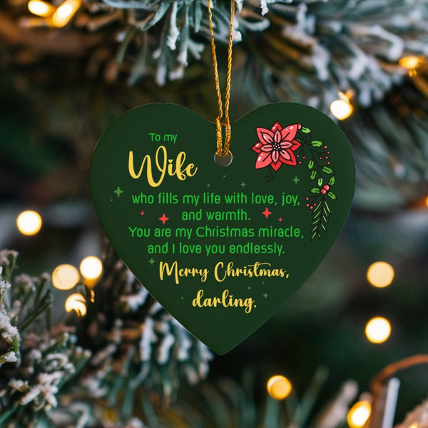 Poinsettia Ceramic Christmas Ornament, To My Wife Heart Ornament, Romantic Holiday Keepsake, Wife Tree Ornament, Meaningful P