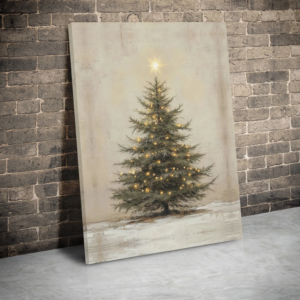 Rustic Farmhouse Tree Print, Christmas Tree Canvas Wall Art, Glowing Star Holiday Poster, Digital Download Canvas Art, Winter