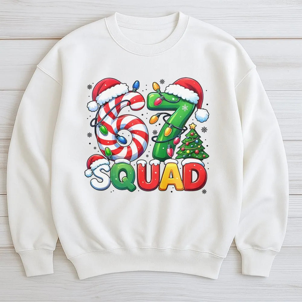 Candy Cane Number Holiday Crewneck, 67 Squad Christmas Sweatshirt, Matching Family Xmas Sweater, Festive Group Pullover Sweat