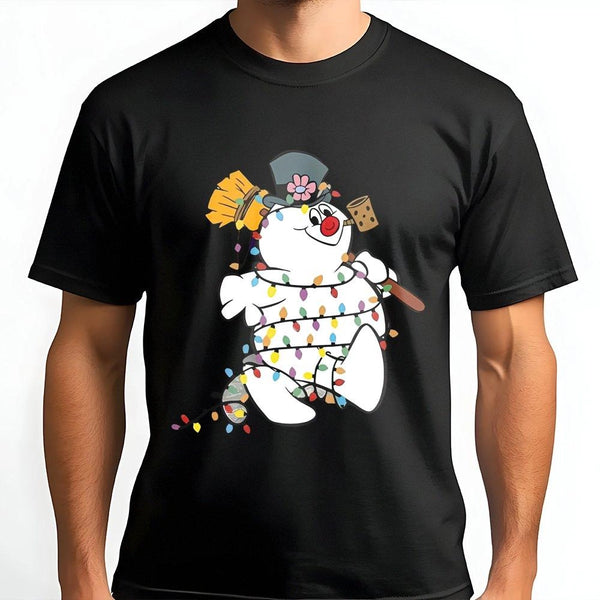 Adorable Holiday Graphic Tee, Snowman Christmas T-Shirt, Festive String Lights Shirt, Winter Xmas Graphic T-Shirt, Christmas 
