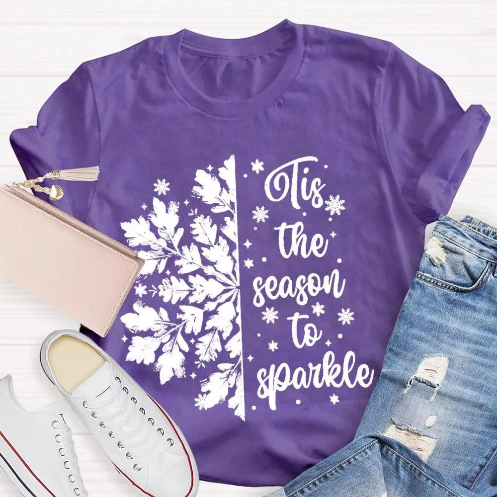 Festive Holiday Graphic Shirt, Tis the Season to Sparkle Snowflake T-Shirt, Winter Sparkle Christmas Tee, Womens Seasonal Hol