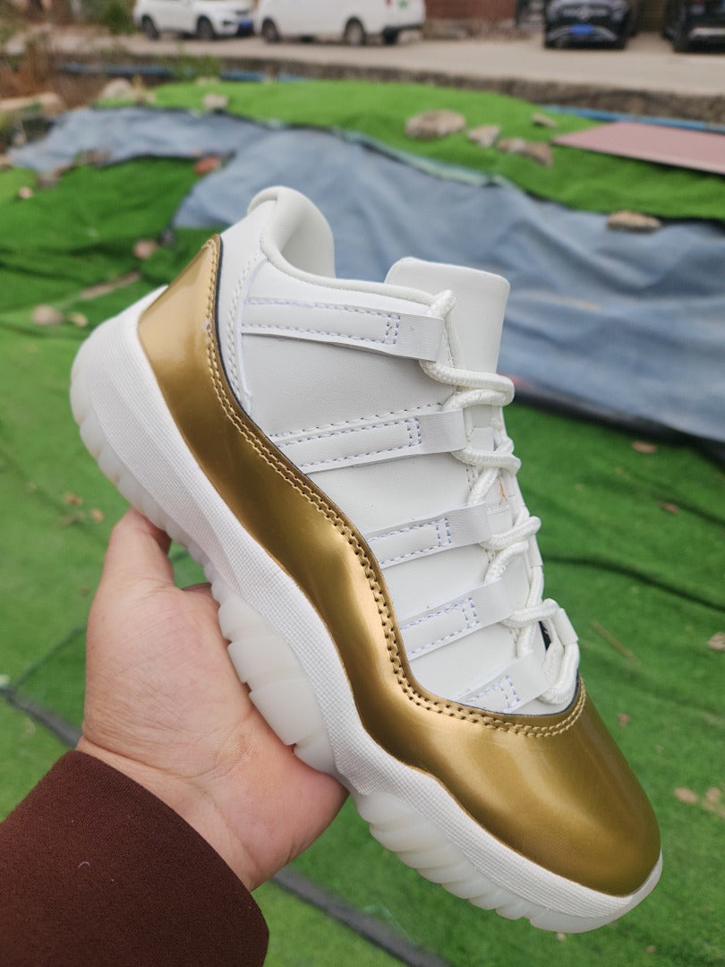 Low Top Sneakers, White Gold Colorway, Lace Up Design, Casual Gift for Sneaker Fans