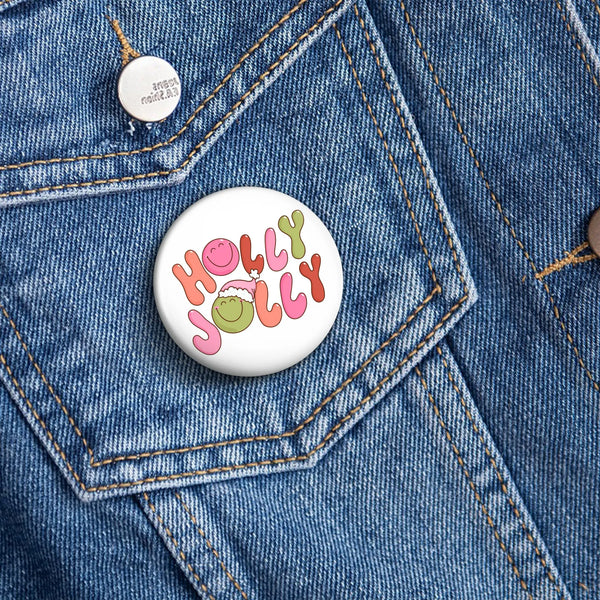 Groovy Santa Hat Smiley Face Pin, Holly Jolly Christmas Pin Button, Retro Holiday Season Badge, Merry Christmas Button, Adora