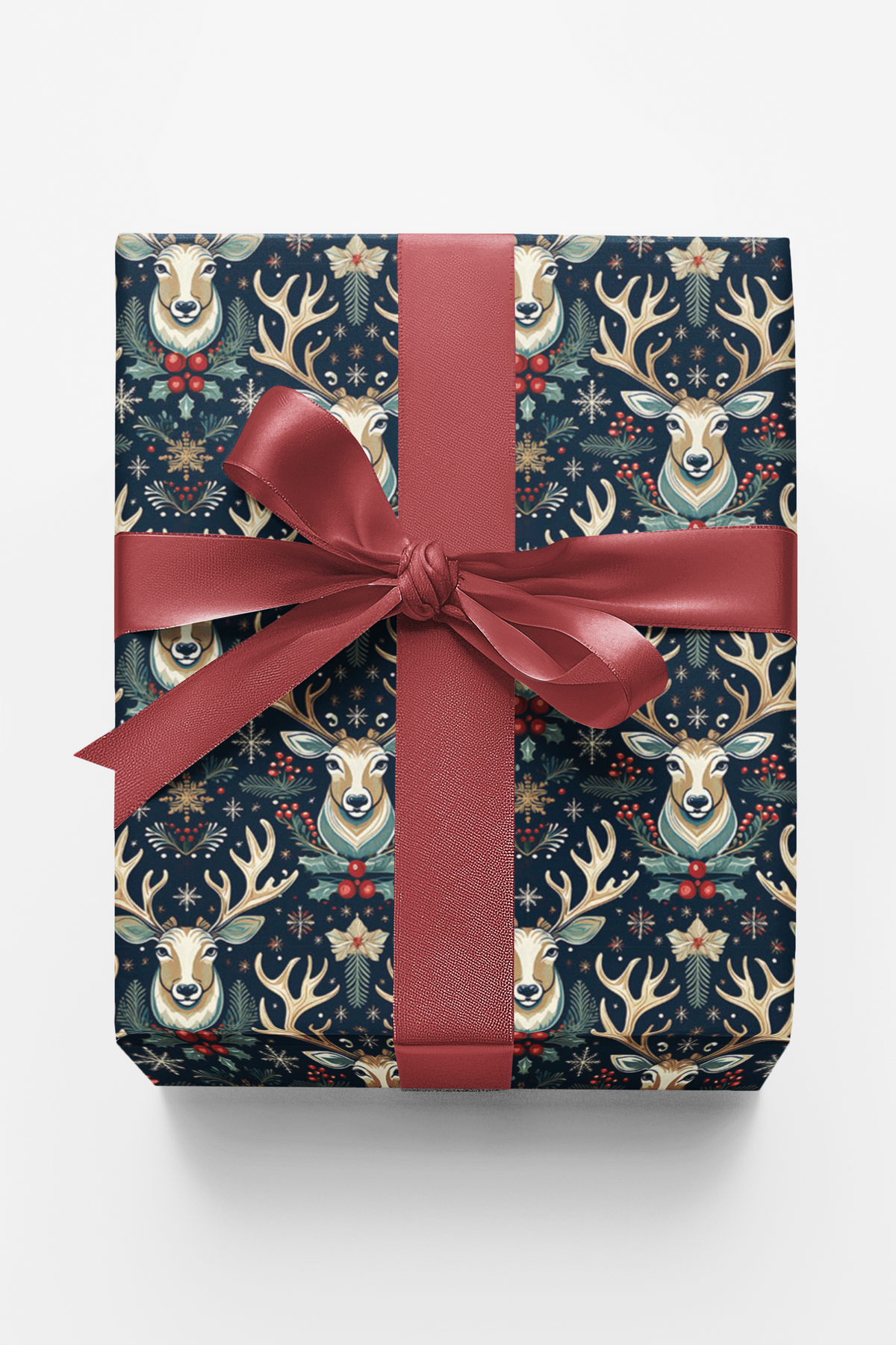 Winter Forest Stag Wrapping Paper, Majestic Antler Wrapping Paper, Golden Reindeer Holiday Gift Wrap, Rustic Christmas Gift W