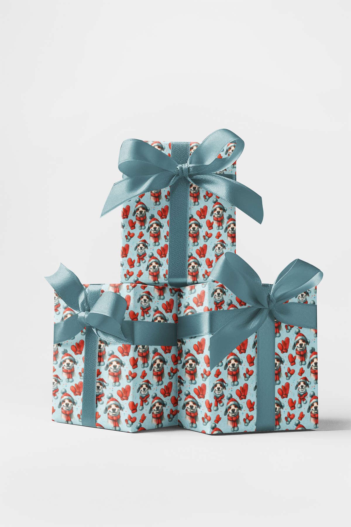 Christmas Puppy Gift Wrap, Winter Whimsy Dog Wrapping Paper, Blue Snowflake Dog Paper Roll, Holiday Pet Gift Wrap, Xmas Wrapp