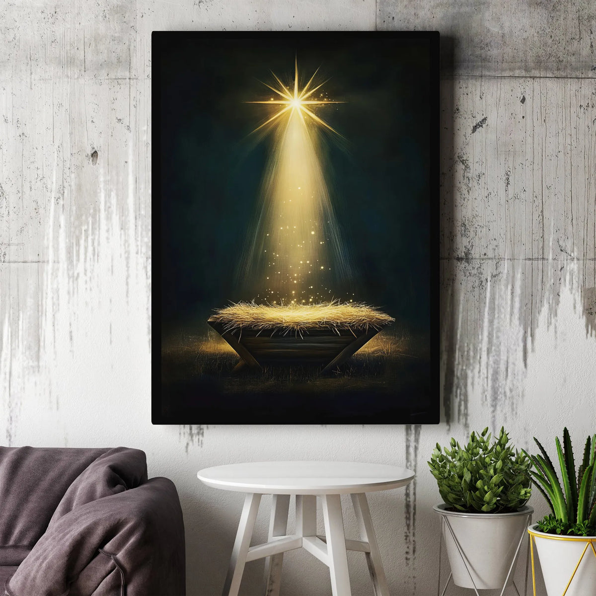 Star of Bethlehem Canvas Wall Art, Nativity Scene Canvas Print, Holy Night Manger Canvas Art, Christian Christmas Decor, Reli