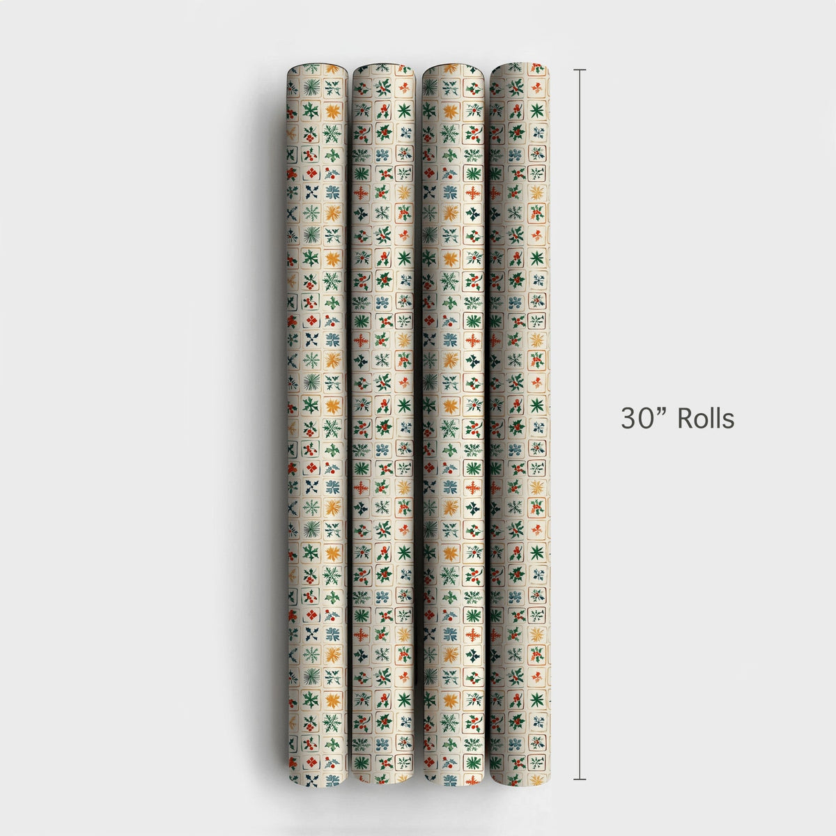 Snowflake and Holly Gift Wrap, Folk Art Christmas Wrapping Paper, Rustic Holiday Wrapping Paper, Traditional Winter Present G