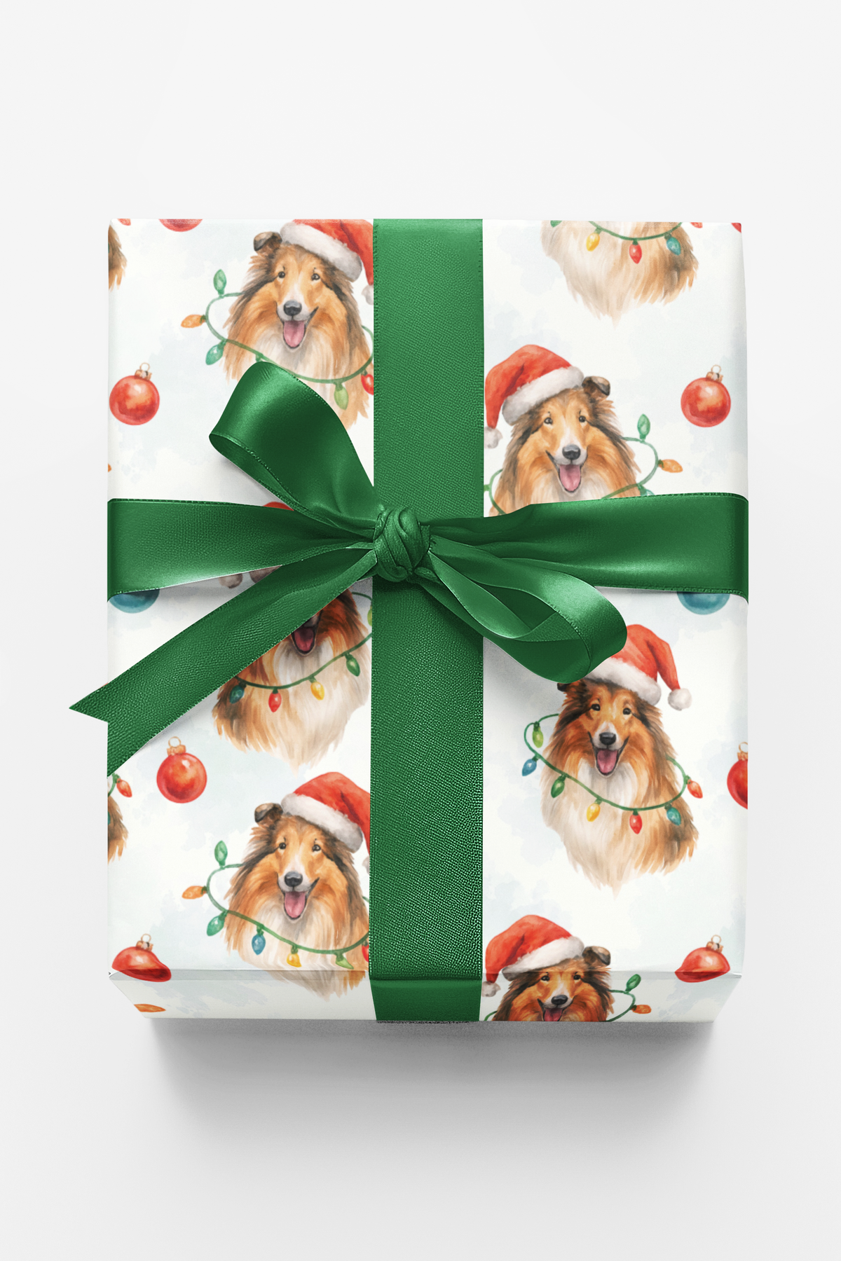 Santa Hat Collie Gift Wrap, Collie Dog Christmas Wrapping Paper, Adorable Collie Holiday Wrapping Paper, Dog Lover Xmas Prese