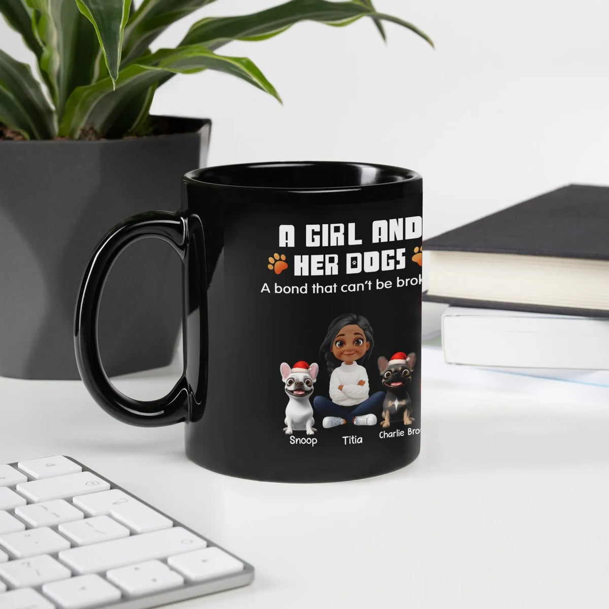 Custom Girl and Dogs Coffee Mug, Personalized Dog Mom Mug, Adorable Pet Lover Ceramic Mug, Holiday Christmas Keepsake Present
