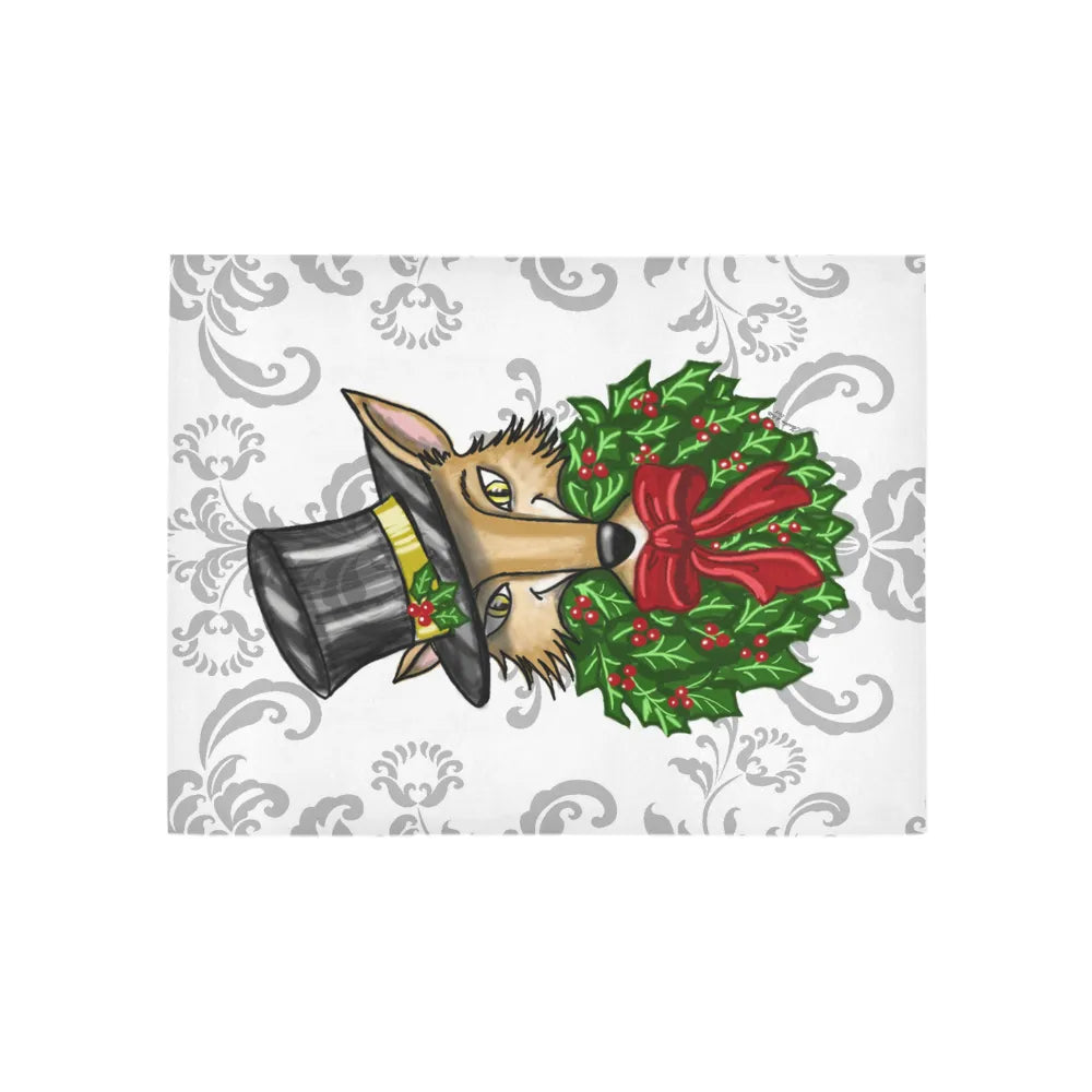 Winter Forest Animals Hallway Rug, Christmas Fox Damask Runner Rug, Festive Holiday Kitchen Floor Mat, Xmas Home Decor Presen