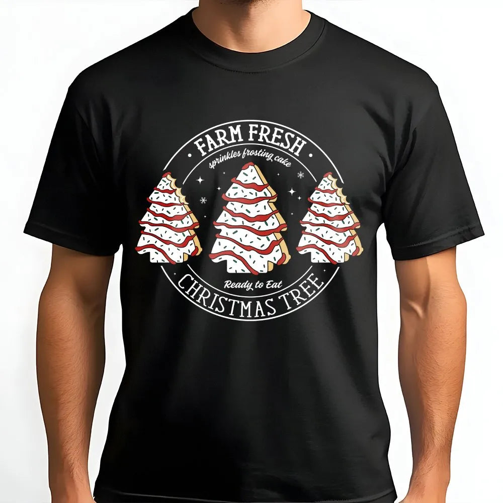 Humorous Christmas Cake Slice Tee, Farm Fresh Christmas Tree Shirt, Retro Holiday Dessert T-Shirt, Christmas Tree Graphic Tee