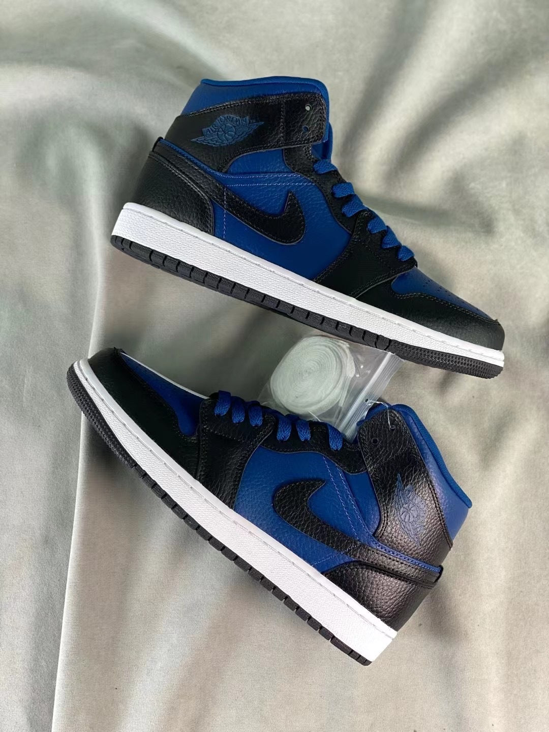 Mid Top Sneakers, Blue White Colorway, Lace Up Design, Casual Gift for Sneaker Fans