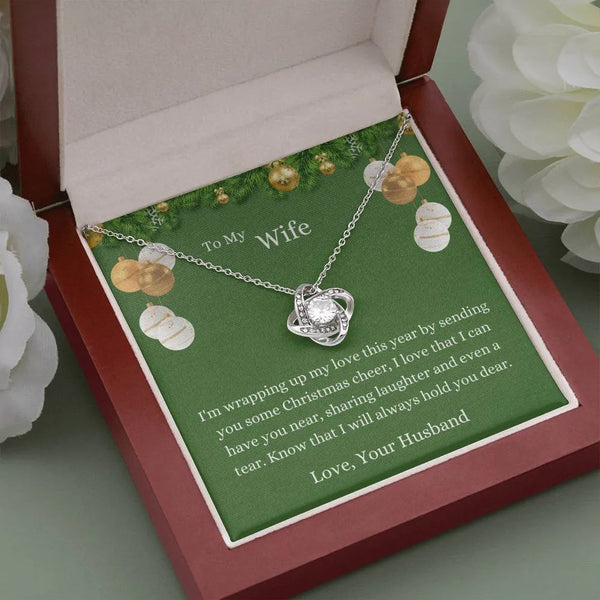 Love Knot Pendant Necklace, Love Knot Necklace for Wife, Wife Christmas Jewelry Present, Cubic Zirconia Cable Chain Necklace,
