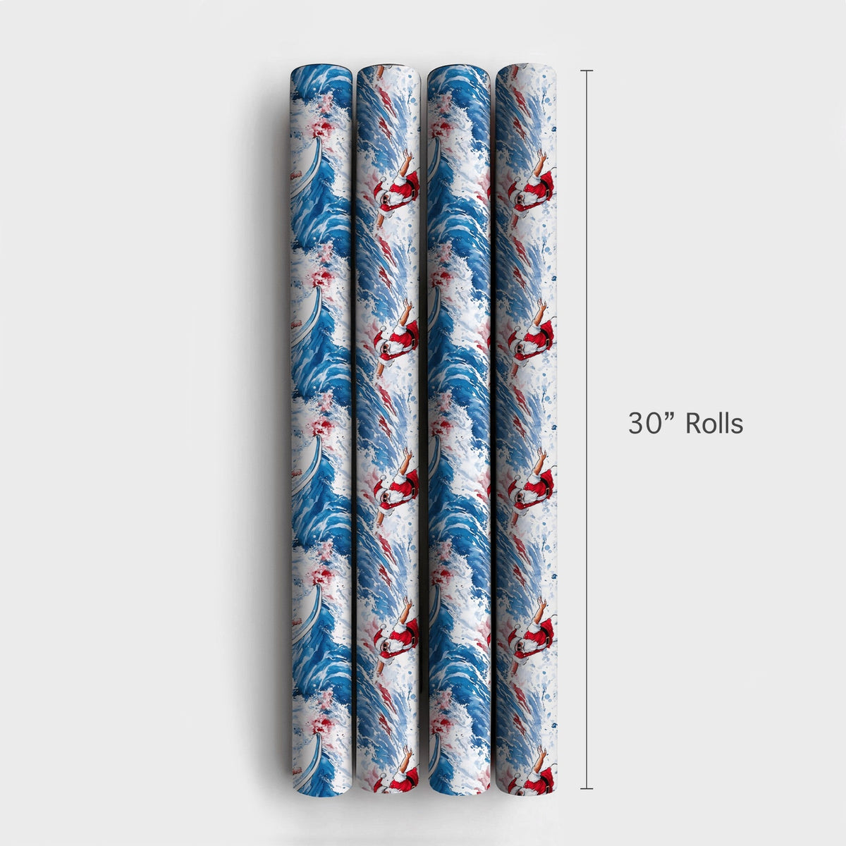 Watercolor Coastal Holiday Gift Wrap, Surfing Santa Christmas Wrapping Paper, Sunglasses Beach Santa Wrapping Paper, Ocean Lo