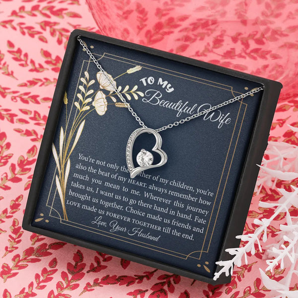Cubic Zirconia 14K White Gold Finish Pendant, To My Wife Heart Necklace, Romantic Husband Present, Birthday Christmas Jewelry