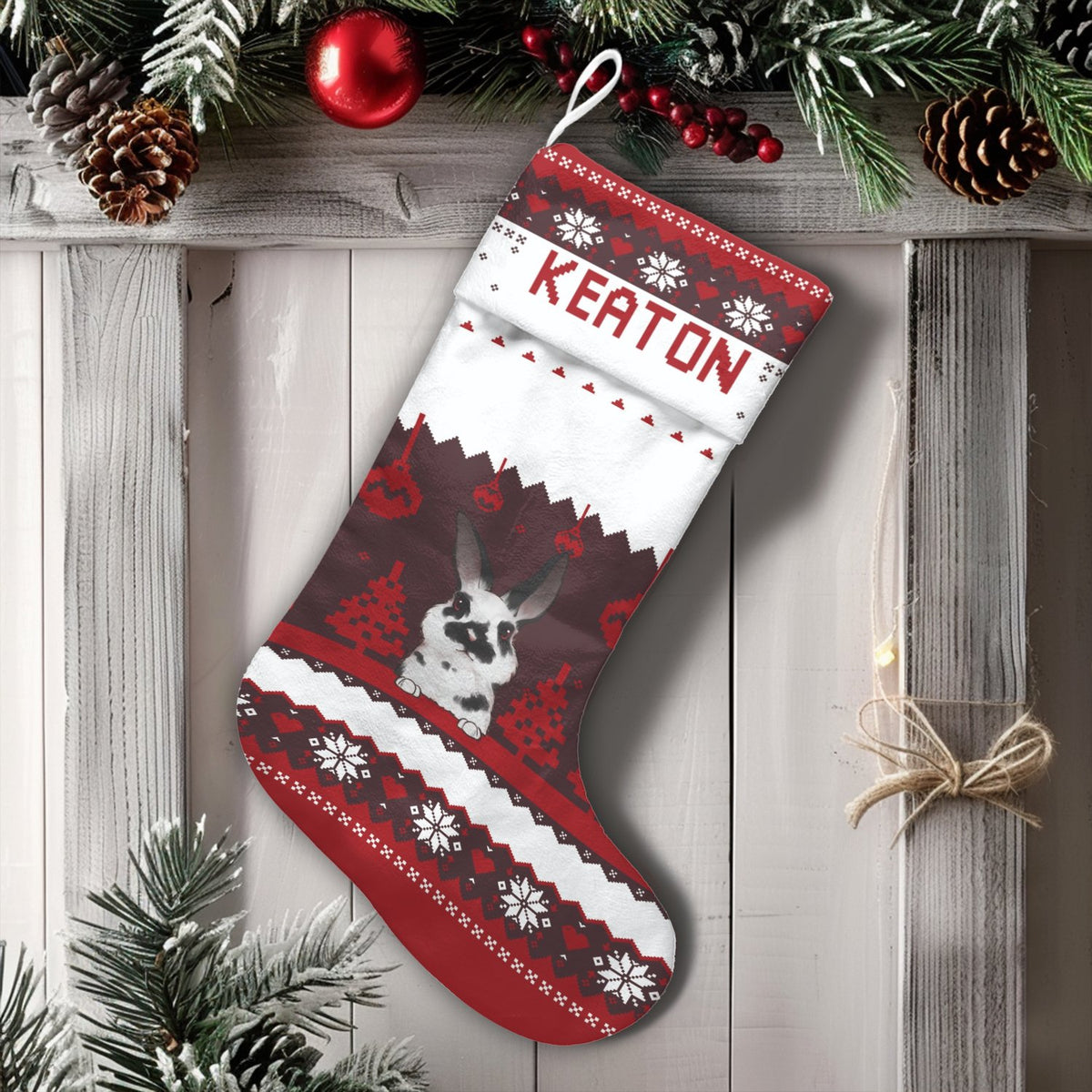 Custom Bunny Holiday Stocking, Personalized Rabbit Christmas Stocking, Velboa Pet Lover Stocking, Animal Festive Decor, Adora