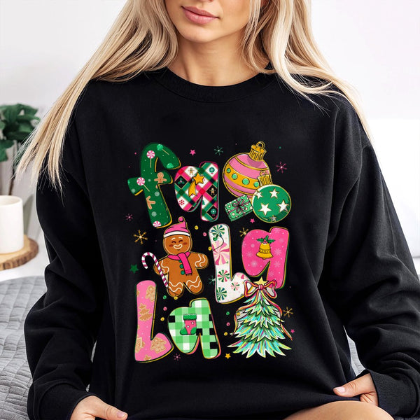 Adorable Gingerbread Holiday Tree Crewneck, Fa La La Christmas Sweatshirt, Pink Xmas Holiday Pullover, Festive Christmas Swea