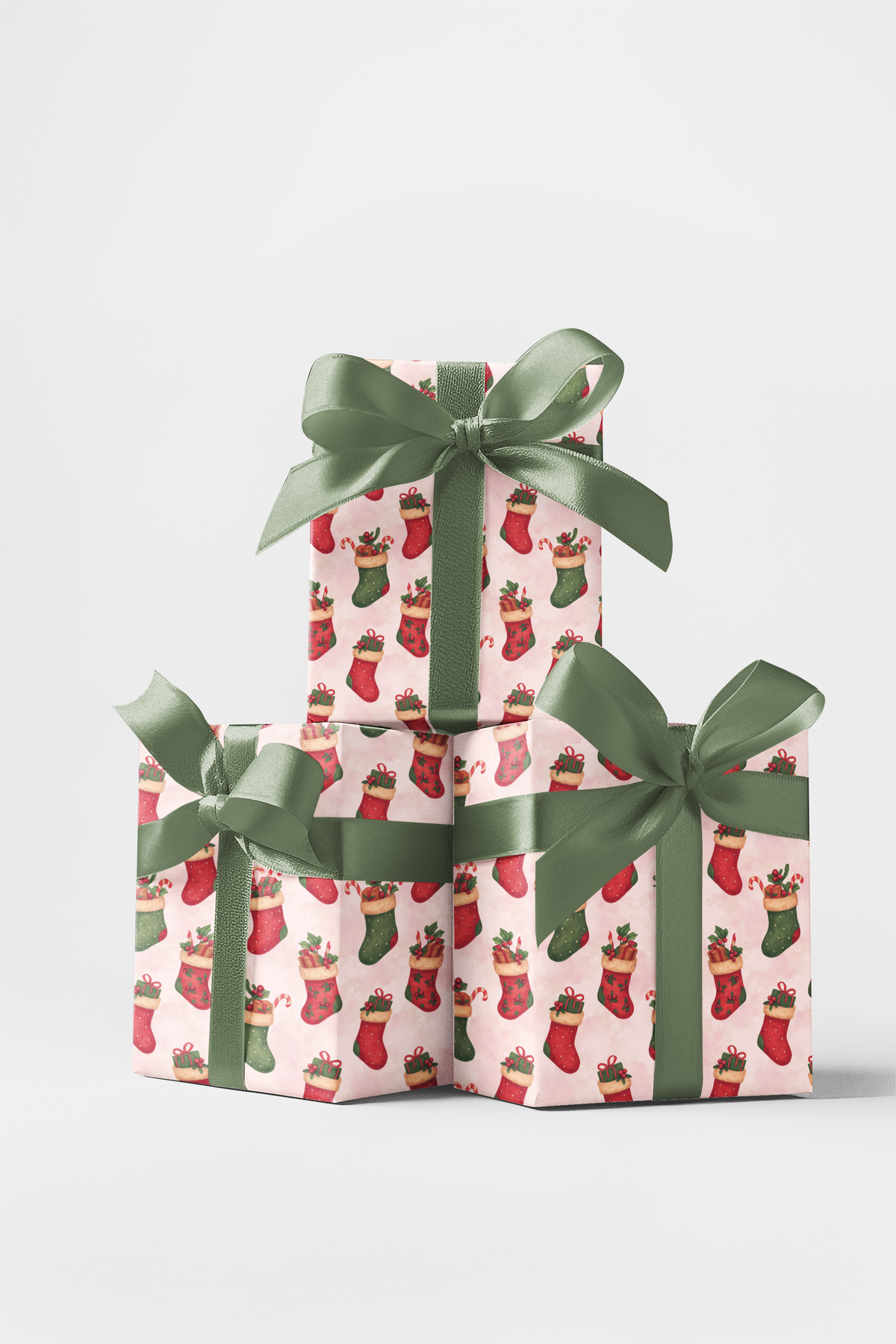 Candy Cane Holly Gift Wrap, Merry Mantle Christmas Stocking Wrapping Paper, Festive Red Green Holiday Gift Wrapping Paper, Xm