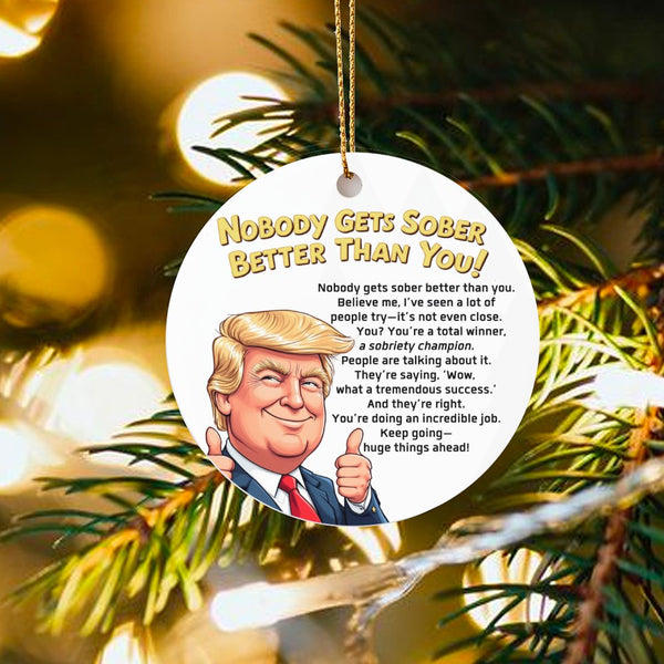 Humorous Caricature Recovery Ornament, Sober Milestone Christmas Ornament, Sobriety Anniversary Ceramic Ornament, Xmas Tree D