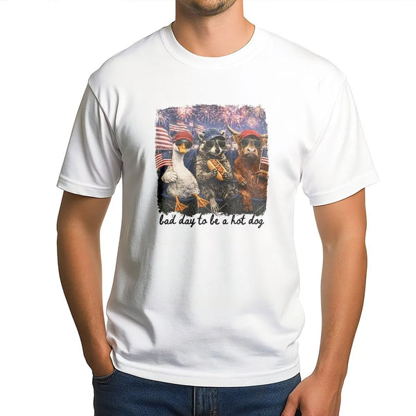 Funny 4th of July T-Shirt | Bad Day To Be a Hot Dog Graphic | Cozy Cotton Blend | Unisex Patriotic Party Gift