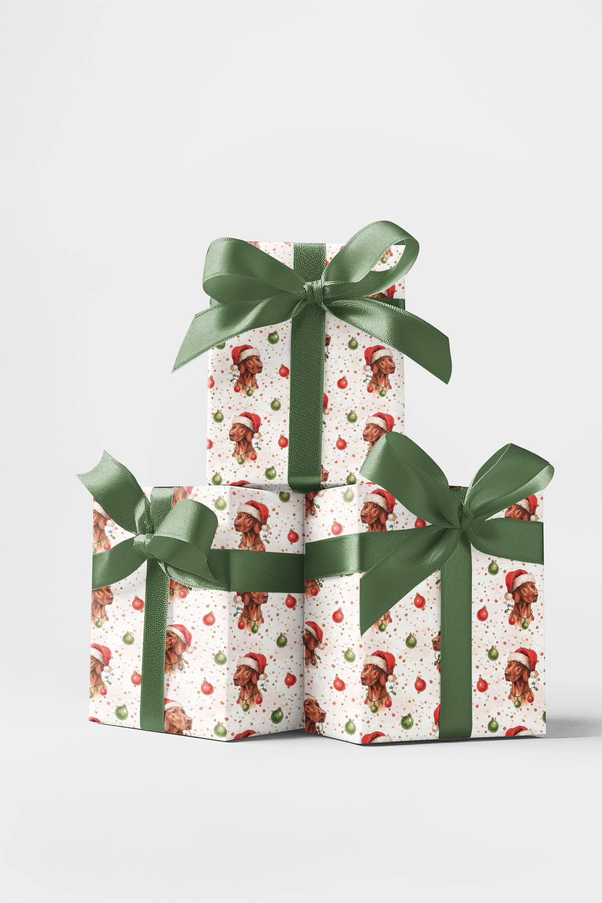 Santa Dog Holiday Gift Wrap, Vizsla Christmas Wrapping Paper, Hungarian Vizsla Wrapping Paper, Dog Lover Xmas Present Wrap, G