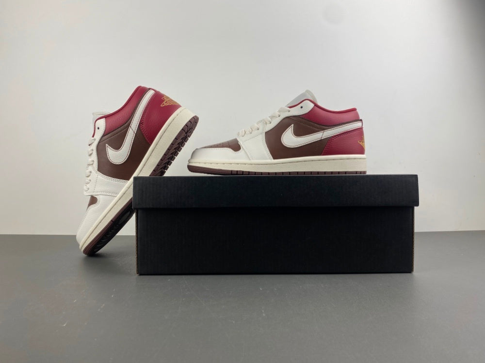 Low Top Sneakers, Burgundy White Brown Colorway, Lace Up Design, Casual Gift for Sneaker Fans