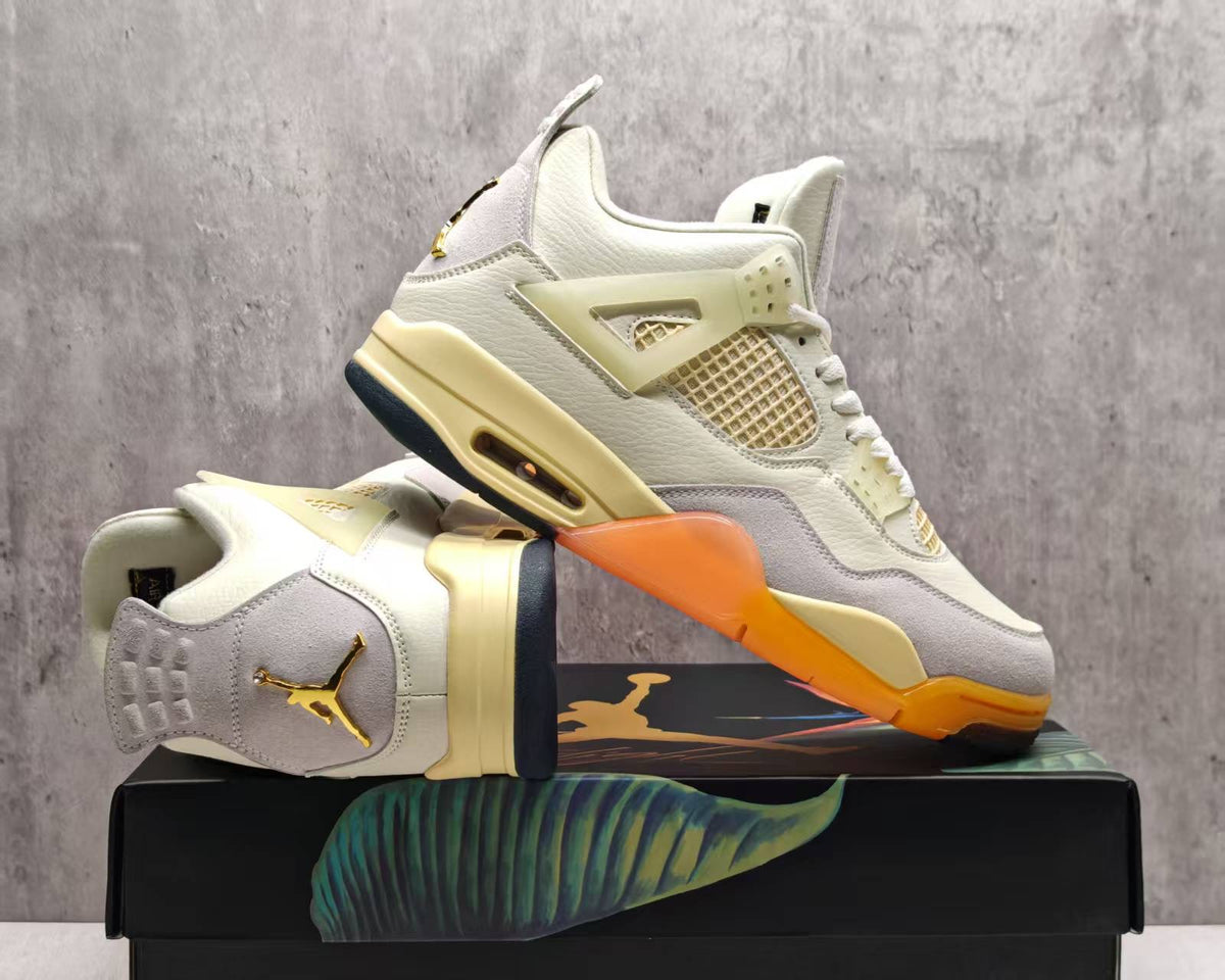 Mid Top Sneakers, Beige Orange Colorway, Lace Up Design, Casual Gift for Sneaker Fans