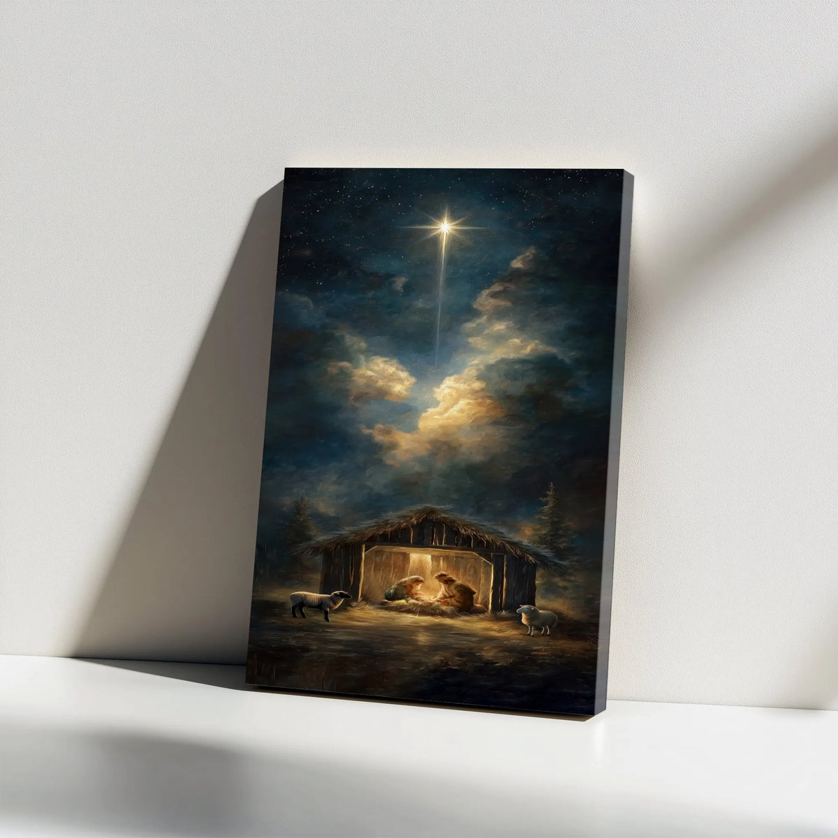 Bethlehem Star Christmas Canvas Print, Nativity Scene Canvas Wall Art, Holy Family Religious Wall Decor, Christian Holiday Ca