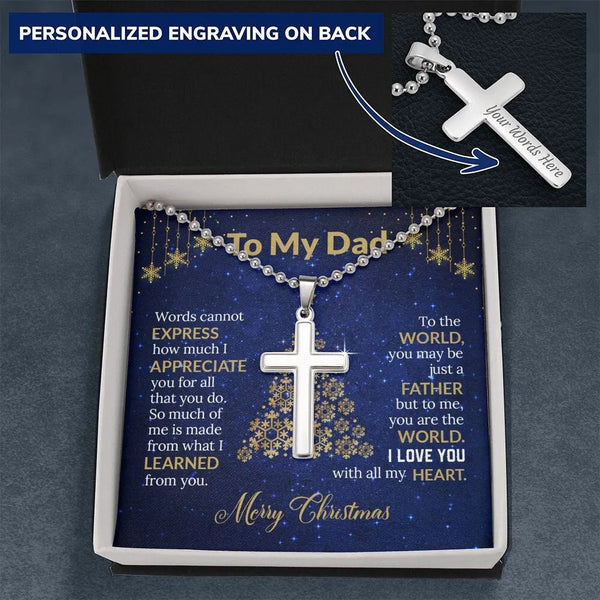 Engraved Religious Cross Pendant, Personalized Cross Necklace for Dad, Stainless Steel Mens Faith Necklace, Christmas Present