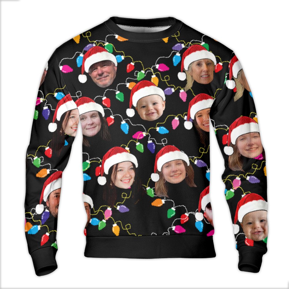 Personalized Photo Ugly Sweater, Custom Face Ugly Christmas Sweater, Holiday Lights Family Sweater, Humorous Matching Xmas Sw